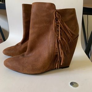 Charles David Leather Fringe Booties